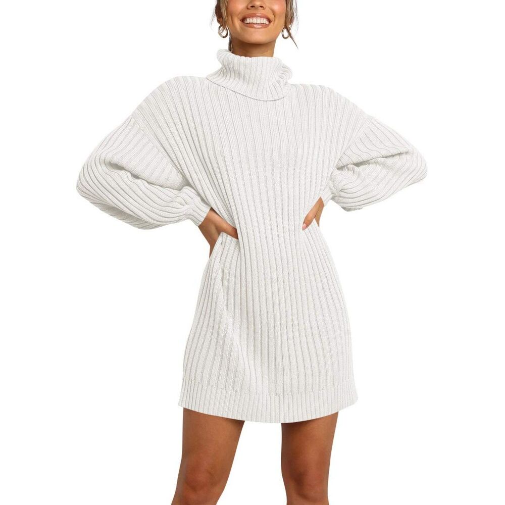 Batwing Long Sleeve Ribbed Knit Loosel Short Dress, SMALL, 13O-175D003